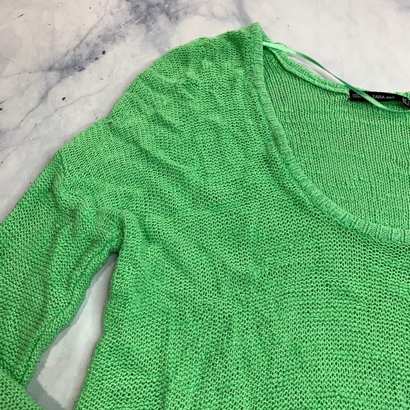 Zara Knit Bright Green Open Knit ScoopNeck Sweater - Picture 7 of 8